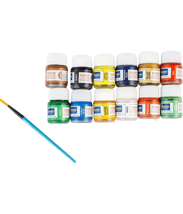 Artiggle 12 Shades Poster Colours | Rich & Vibrant Colors | Free Agigator & Brush Inside | 12 Vibrant Colors - Smooth Coverage and Blendability,10ml*12 Shades