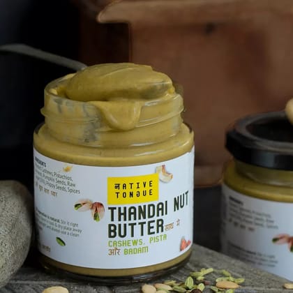 Native Tongue Thandai Nut Butter with Cashew, Pistachio, and Almond - 210g of Flavorful, Nutrient-Rich Spread Infused with Traditional Thandai Ingredients