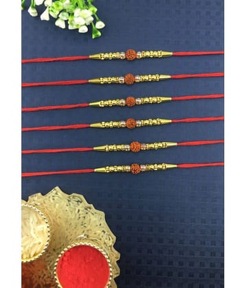 THRIFTKART Rakhi Set Brown 6PC COMBO Brown Rudraksh & Pearl Rakhi FOR BROTHER Pack of 6