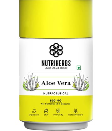 "Nutriherbs Aleovera Extract 800 mg Pure & Organic - 60 Capsule | Helps To Maintain Beautiful Skin Eases symptoms of Stress For Men & Women "