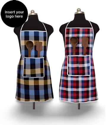 CreadCraft Cotton Checks Kitchen Apron with 1 Center Pocket ( Pack of 2 )