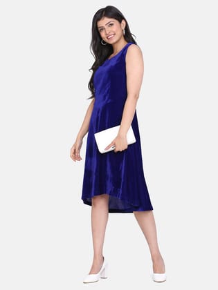 Velvet High Low Evening Dress- Royal Blue-M
