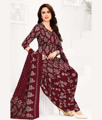 shree jeenmata collection Women Cotton Printed A-line Kurti With Patiala Salwar ( Maroon )