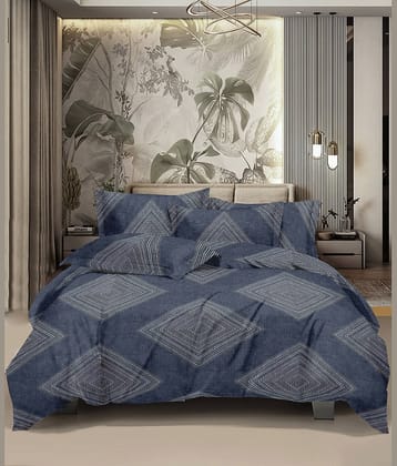 HONOR YOUR HOME Poly Cotton 1 Double Bedsheet with 2 Pillow Covers ( Navy Blue )