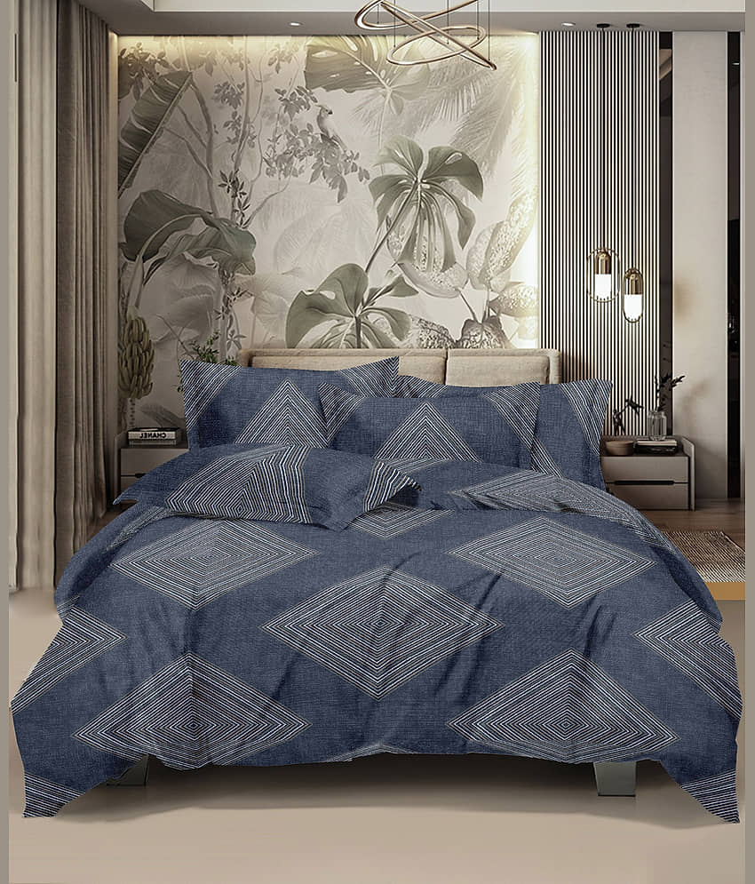 HONOR YOUR HOME Poly Cotton 1 Double Bedsheet with 2 Pillow Covers ( Navy Blue )