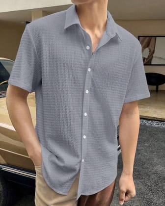 Modern Flair: Grey Fabulous Seersucker Men's Shirt by GlamaStitch-S