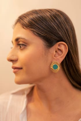 The Radiant Warrior stud earrings-STAINLESS STEEL / TEAL