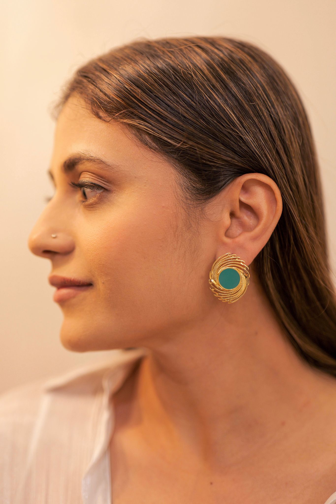 The Radiant Warrior stud earrings-STAINLESS STEEL / TEAL