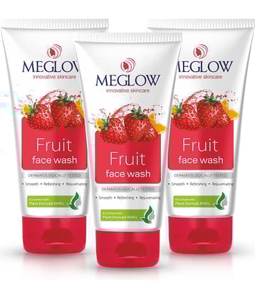 Meglow Fruit Face Wash Unisex Plant-Derived AHA Soap-Free for Smooth Skin 70g Each ( Pack of 3 )