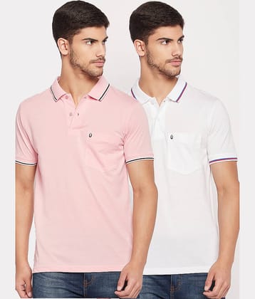 UNIBERRY Pack of 2 Cotton Blend Regular Fit Solid Half Sleeves Men's Polo T Shirt ( Pink )