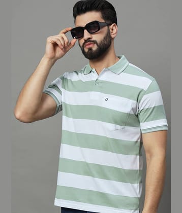 UNIBERRY Pack of 1 Cotton Blend Regular Fit Striped Half Sleeves Men's Polo T Shirt ( Mint Green )