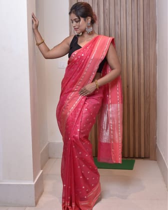 Rani Pink Banarasi Weaving Tissue Silk Saree