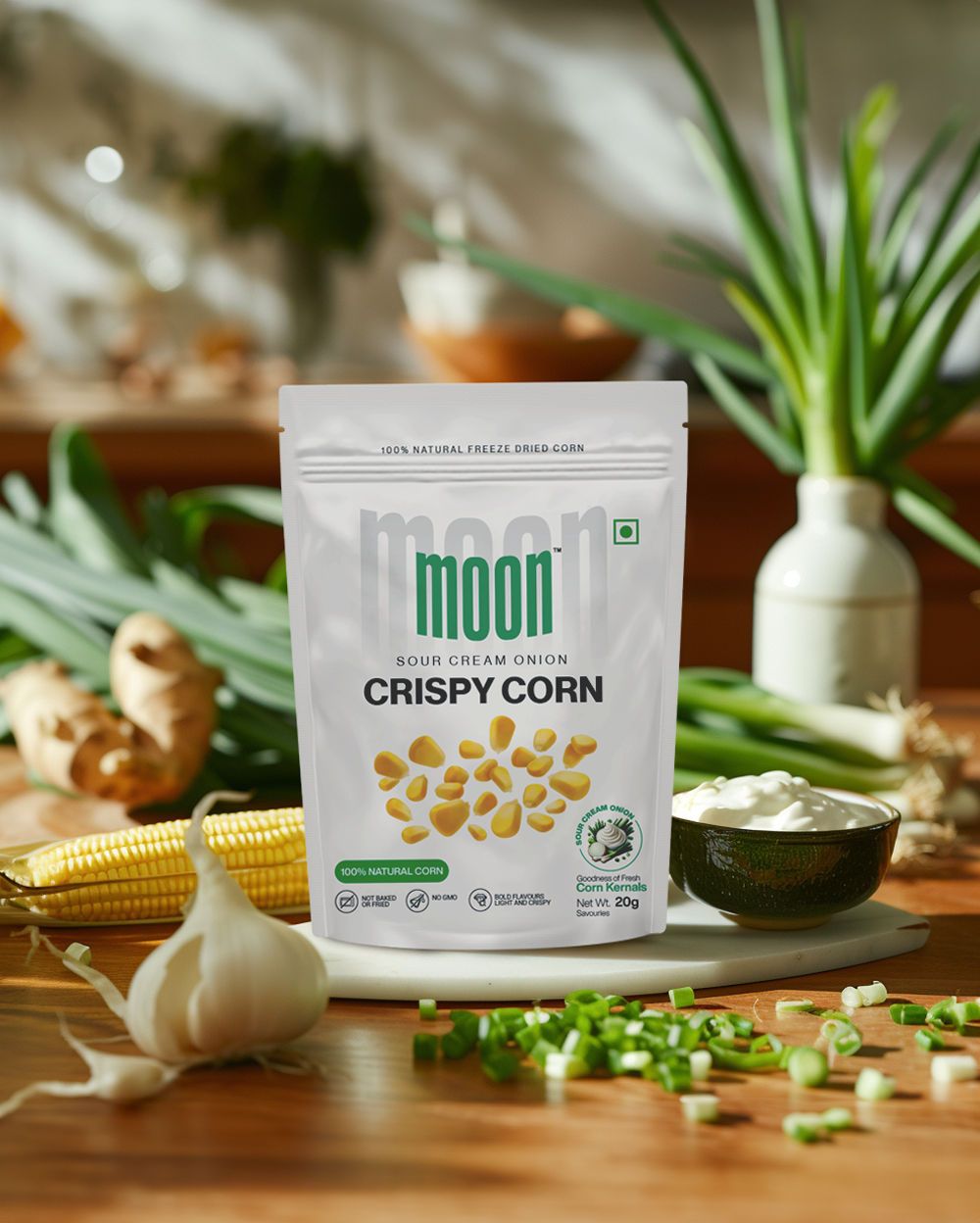 Moon Sour Cream Onion Crispy Corn, 20 gm