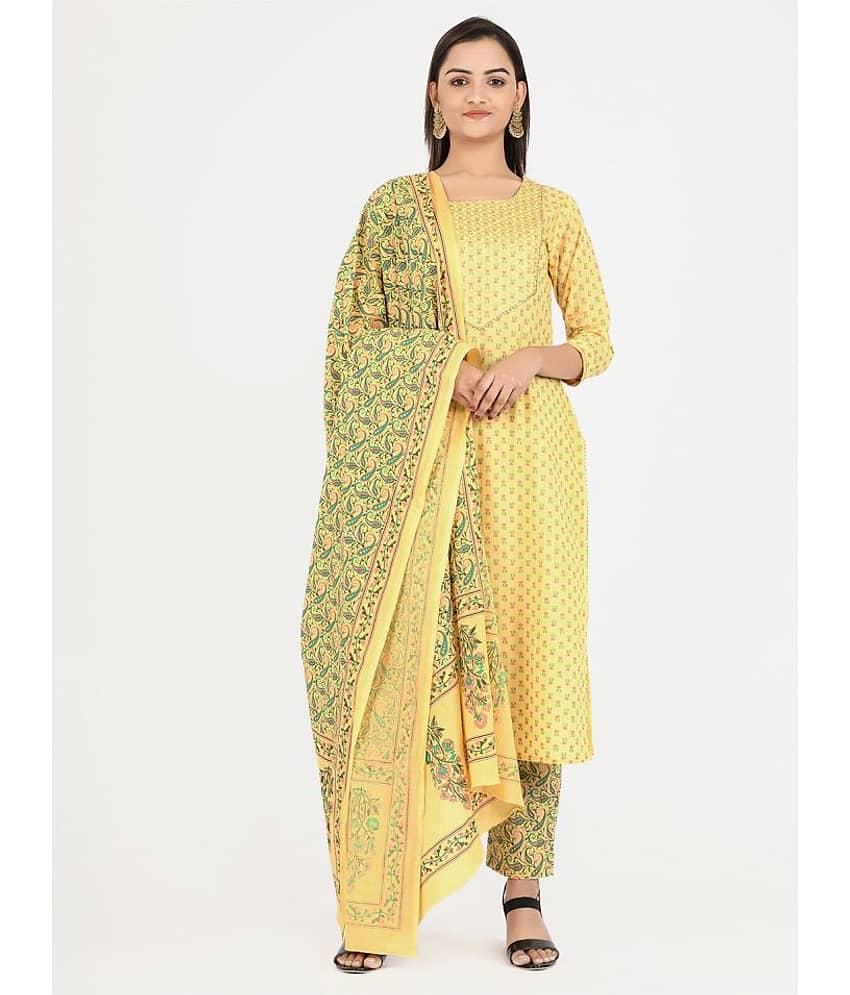 Vbuyz - Yellow Straight Cotton Women's Stitched Salwar Suit ( Pack of 1 )