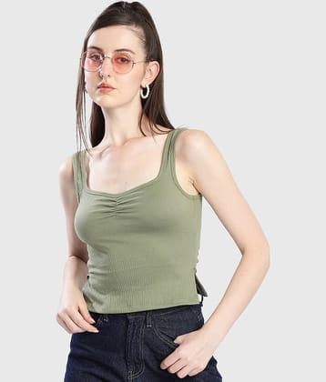 Bene Kleed Women's Cotton Blend Drawstring Top ( Green )