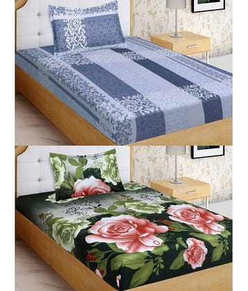 Home Candy Microfiber Floral 2 Single Bedsheet with 2 Pillow Covers - Green