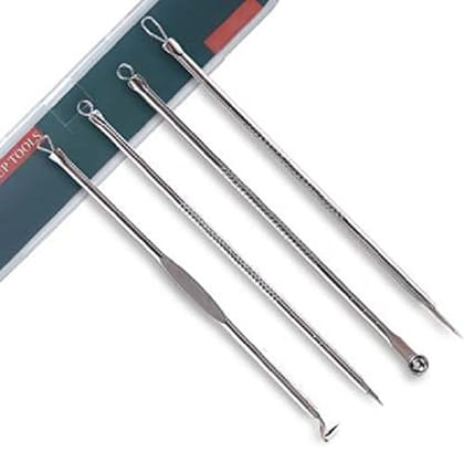 Elecsera 4Pcs Blackhead Pimple Golden Remover Tools for Face Professional Extractor Tweezers Kit for Remove Acne Pimple Comedown Extractor, Black Heads Removing on Face Removal (Pack of 4)