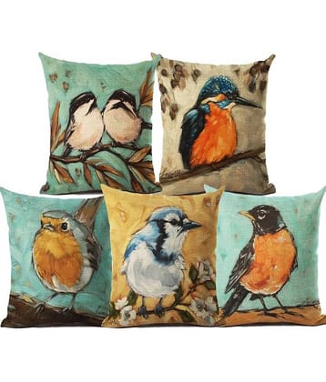 Home Solution Set of 5 Jute Birds Square Cushion Cover (40X40)cm - Multi