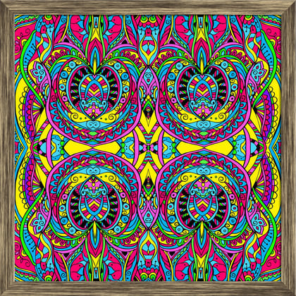 ArtzFolio Abstract Psychedelic Traditional Motif Element D7 Canvas Painting Synthetic Frame-Canvas; Synthetic Frame; Antique Gold / 12inch x 12inch (30.5cms x 30.5cms)