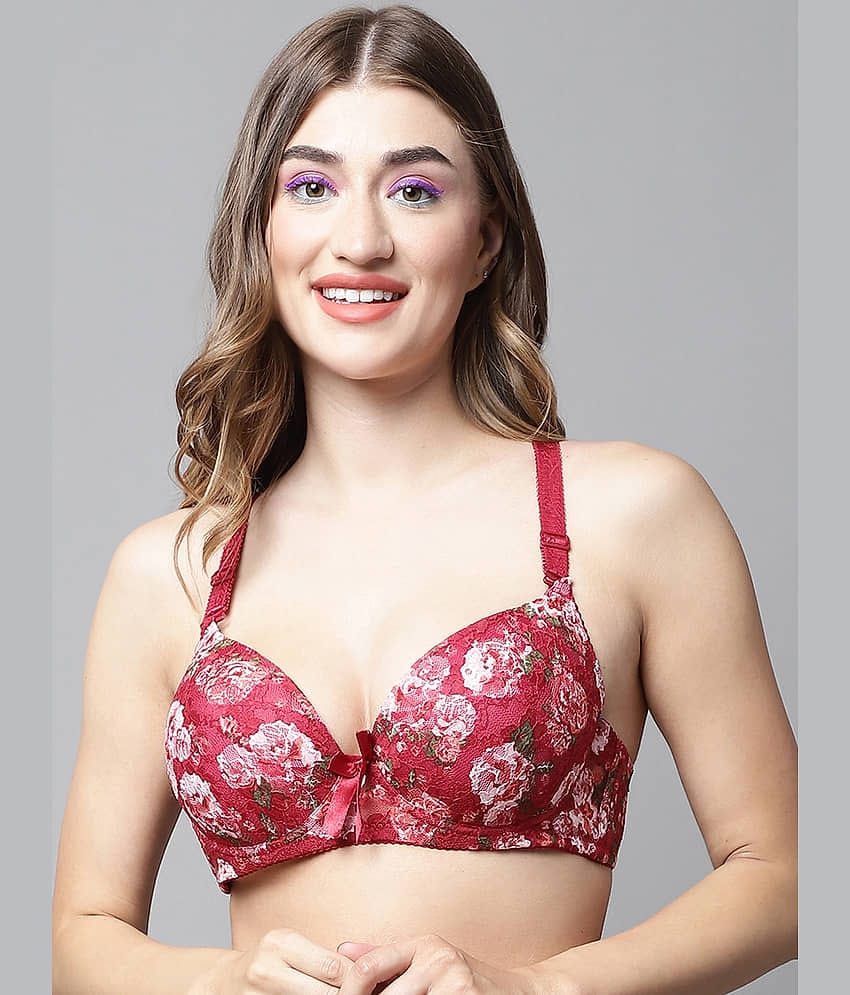 PrettyCat Lace Lightly Padded Women's T-Shirt Bra ( Peach )