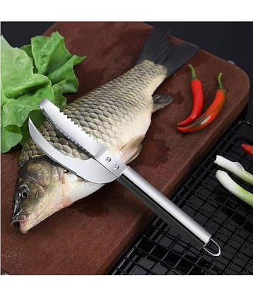 VillWin Silver Stainless Steel Knife Cut Scrape Dig 3-in-1 Tool, Fish Scaler ( Set of 1 )