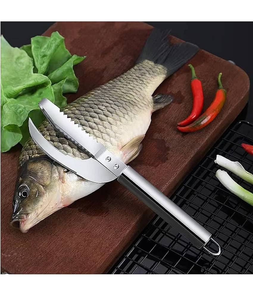 VillWin Silver Stainless Steel Knife Cut Scrape Dig 3-in-1 Tool, Fish Scaler ( Set of 1 )