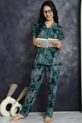 Green color Abstract Printed  Night Suit For Women-S