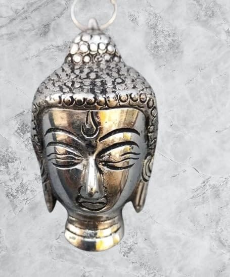 Patwari Arts Decorative Buddha Head Wall Hanging, Silver Finish, 12.7 cm Height, Metal Showpiece for Home and Office