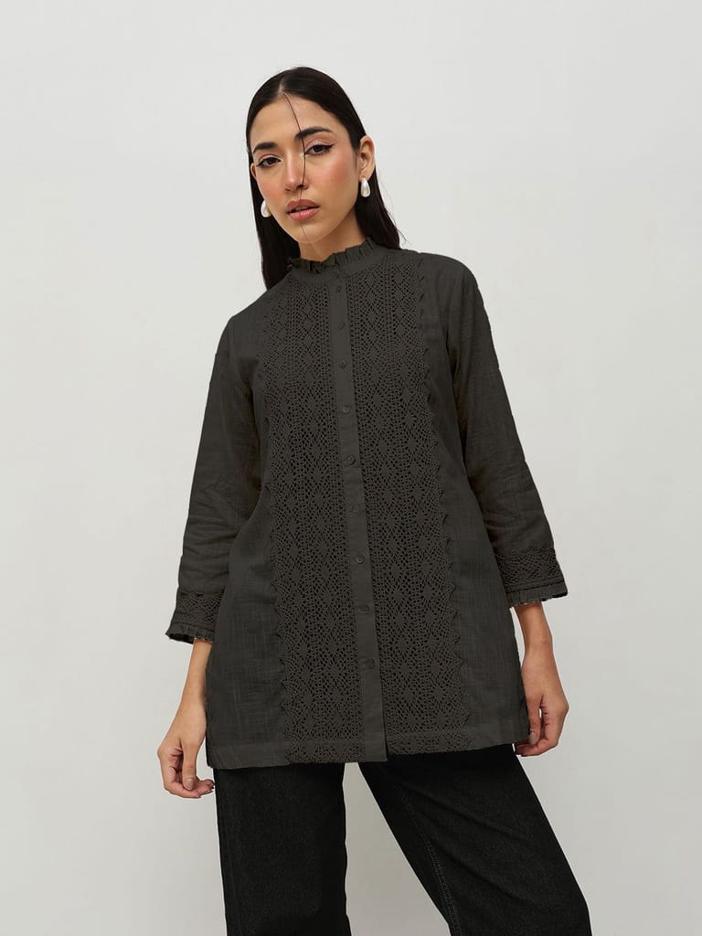 Black Lace-Trim Tunic