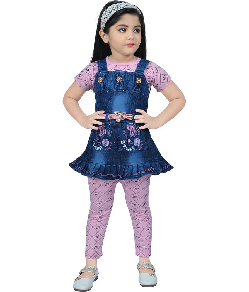 NewCollections Denim Dungarees For Girls ( Pack of 1 , Light Pink )