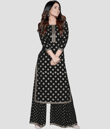 Estela - Black Straight Rayon Women's Stitched Salwar Suit ( Pack of 1 )