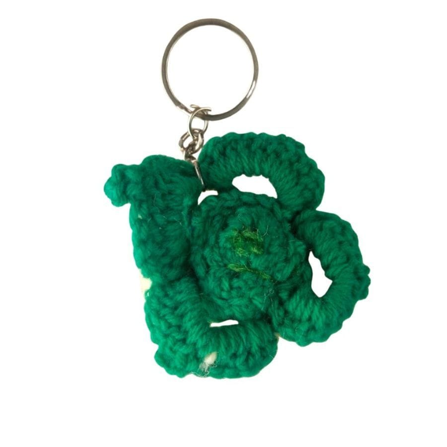 Handmade Crochet Green Flower Keychain