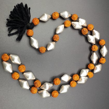 Traditional design natural rudraksha beads and silver beads vintage necklace chain tribal belly dance jewelry !!src-02