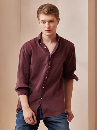 Aldeno Men Regular Fit Solid Wine Cotton Shirt (MADI)-S