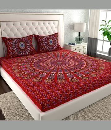 Cosito Cotton 1 Double Bedsheet with 2 Pillow Covers ( Red )