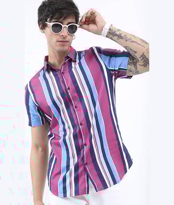 Ketch 100% Cotton Regular Fit Striped Half Sleeves Men's Casual Shirt - Pink ( Pack of 1 )