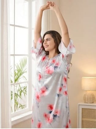 Soft Satin Floral Nightdress for Women – Short Style