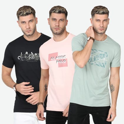 Classic Polo Mens Cotton Half Sleeve Printed Slim Fit Crew Neck Multi Color T Shirt | Toy-Trio-904 SF