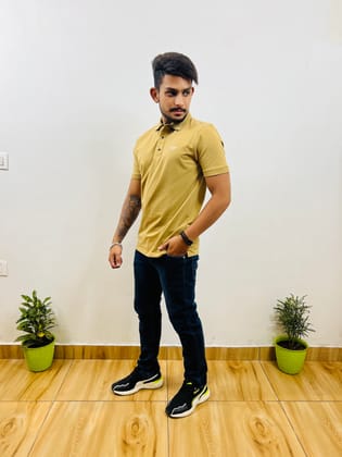 Olive Khakhi Collar T-shirt (2001H)-S / Cotton
