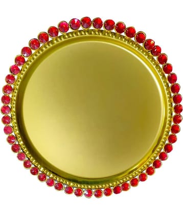 Single Red Stone Thali For Occasion, Diwali Festival, Bhai Dooj Thali