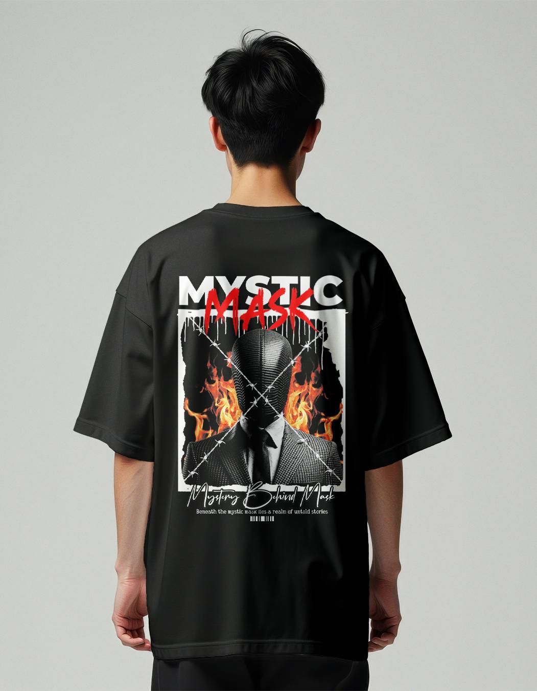 MountCart Store oversized baggy black back mystic printed tshirt for men and women