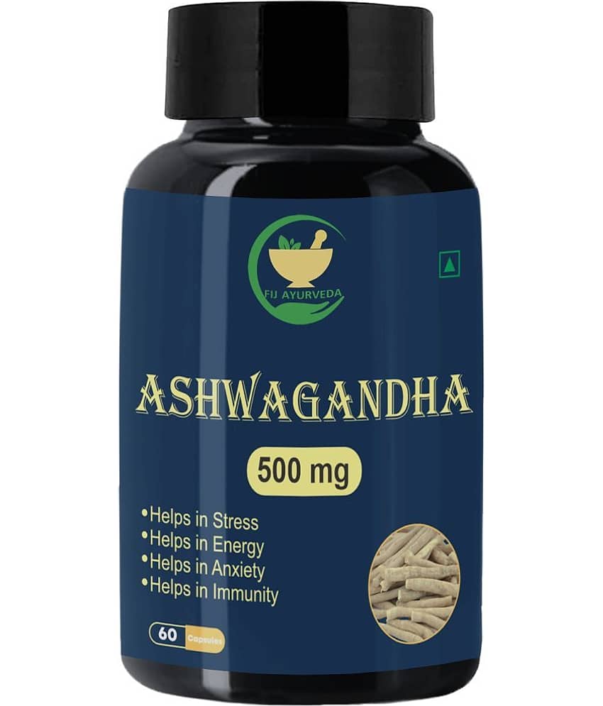 FIJ AYURVEDA Ashwagandha Capsule Helps in Anxiety & Stress Relief for Men & Women - 500mg 60 Capsules