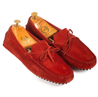 Gommino Suede Bow Loafers (Red)-EU 44 / UK 10 / Red