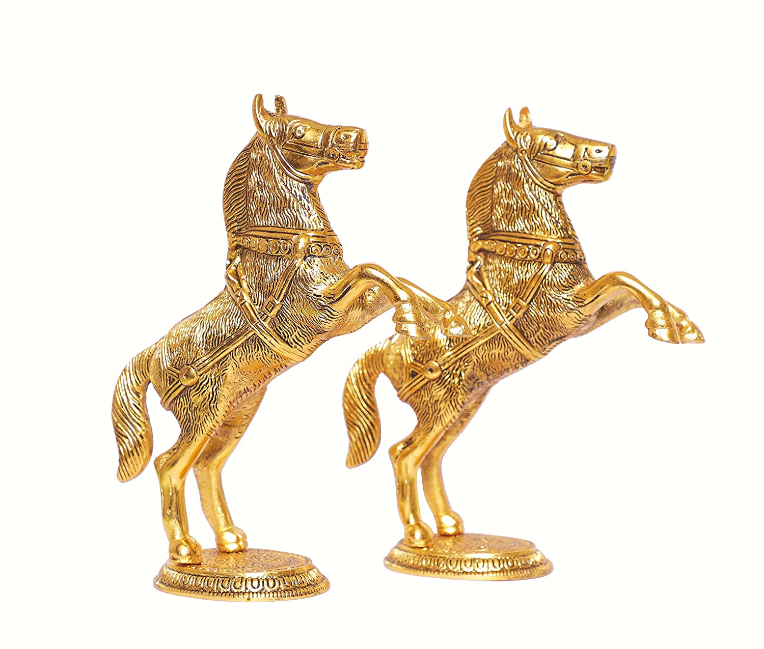 DreamKraft Metal Oxidized Jumping Horse Set Statue for Home Decor, Golden Finish Jumping Horse Metal Statue Feng Shui & Vastu Animal Showpiece - Pair of 2 (Golden - 24.5 x 10 x 25 cm)
