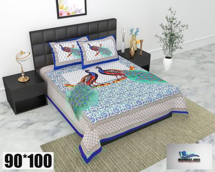 2001-Bedsheet Adda-Pure Cotton Jaipuri Printed Double Bedsheet With 2 Pillow Covers-FULL MOOR 