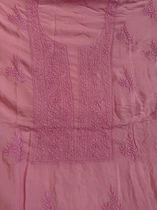 Modal Chikankari Unstitched Kurti Fabric - Pink-Pink / Modal / Thread Work