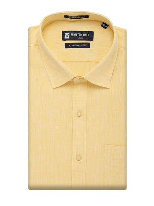 Mens Pure Linen Regular Fit Butter Colour Shirt Alanzo Linen-40 / F/S / Butter
