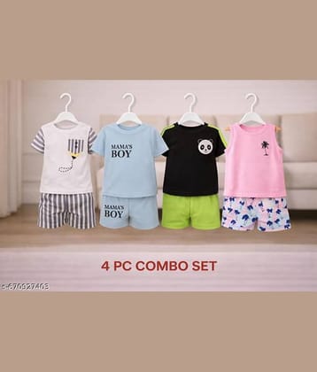 ODIMENT Pack of 4 Girls Cotton Blend T-shirt & Shorts ( Multicolor )