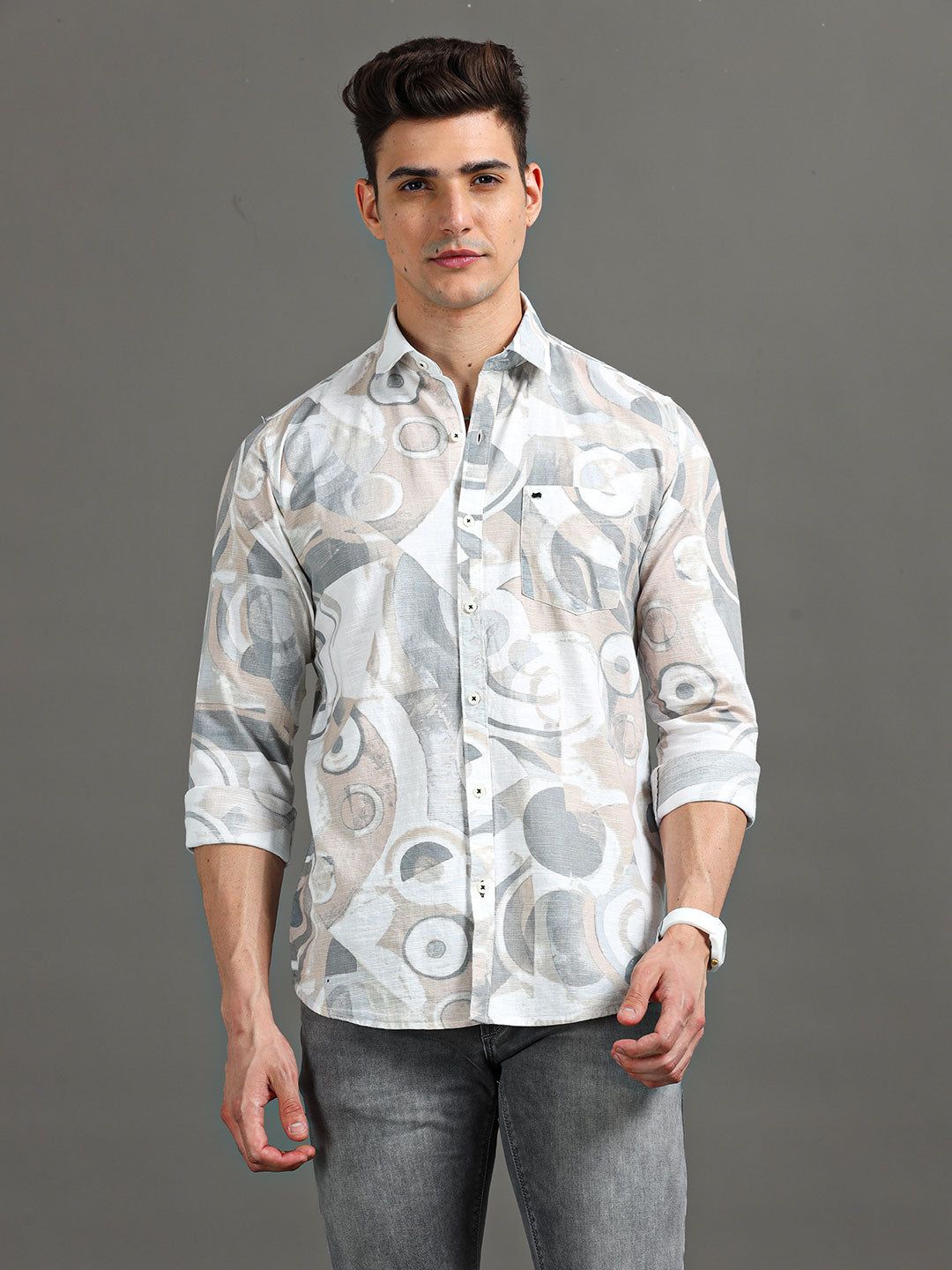 Men's Digital Print Casual Slim Fit Shirt | Rick Rogue-M/38