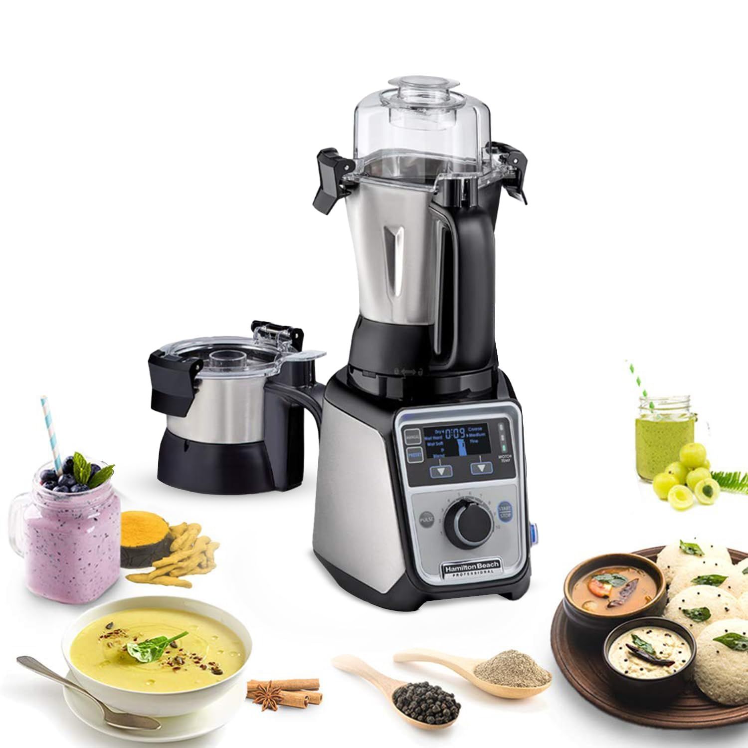 Hamilton Beach Professional Juicer Mixer Grinder 58770-IN, 1400 Watt Rated Motor, Triple Overload Protection, 3 Stainless Steel Leakproof Jars, Triple Safety Protection, Intelligent Controls, Black Hamilton Beach Professional Juicer Mixer Grinder 58770-I